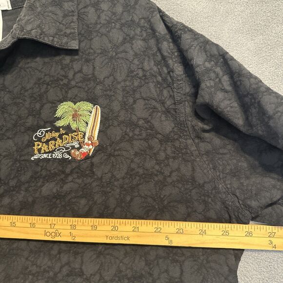 Disney Parks Mickey in Paradise Embroidered Camp Shirt Mens XL Black Disney Dad - Picture 7 of 8